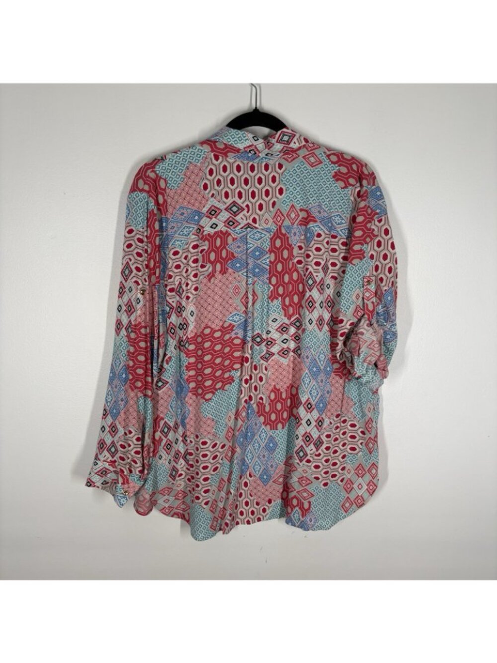 Talbots Woman Petite 2XP Patchwork Roll Tab Sleeves Popover Tunic Shirt - Picture 10 of 11